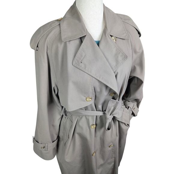 Vintage Towne London Fog Trench Coat Double Breasted Classic Size10 Belted Lined - Picture 2 of 13